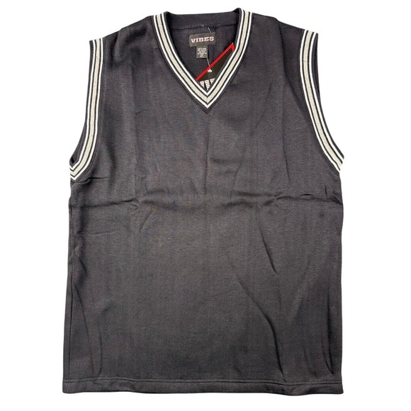 Vintage Y2K Vibes Black V Neck‎ Striped Trim Jersey Vest Size XL - NEW - Picture 3 of 7